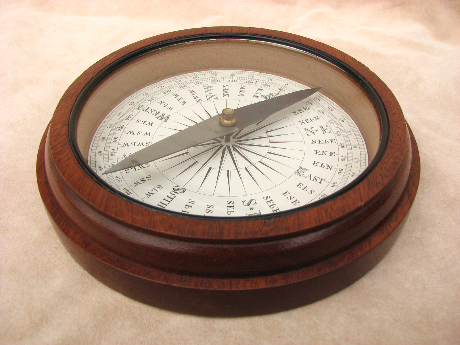 Late 19th century Francis Barker oak cased desktop compass
with Trademark London logo